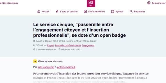 article AEF info sur l'Open Badge Service Civique