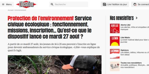 Articlé Libération sur le Service Civique écologique