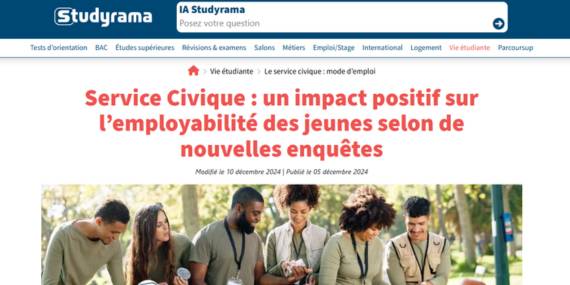 Article Studyrama sur l'impact du Service Civique sur l'employabilité des jeunes